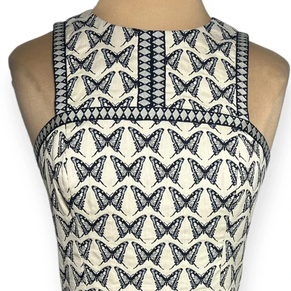 Trina Turk butterfly dress Pacific Butterfly jacquard fringe indigo ivory size 6 - Picture 4 of 14